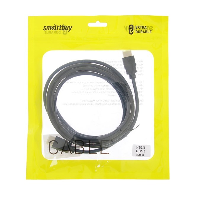 Кабель видео Smartbuy K-331, HDMI(m)-HDMI(m), ver 1.4, 3 м, черный - фото 51363489 Кабель видео Smartbuy K-331, HDMI(m)-HDMI(m), ver 1.4, 3 м, черный - фото 51363489