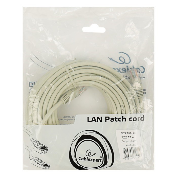 Патч-корд Gembird PP12e-10M, UTP 5е кат., RJ-45(m)-RJ-45(m), 10 м, серый - фото 51363881 Патч-корд Gembird PP12e-10M, UTP 5е кат., RJ-45(m)-RJ-45(m), 10 м, серый - фото 51363881