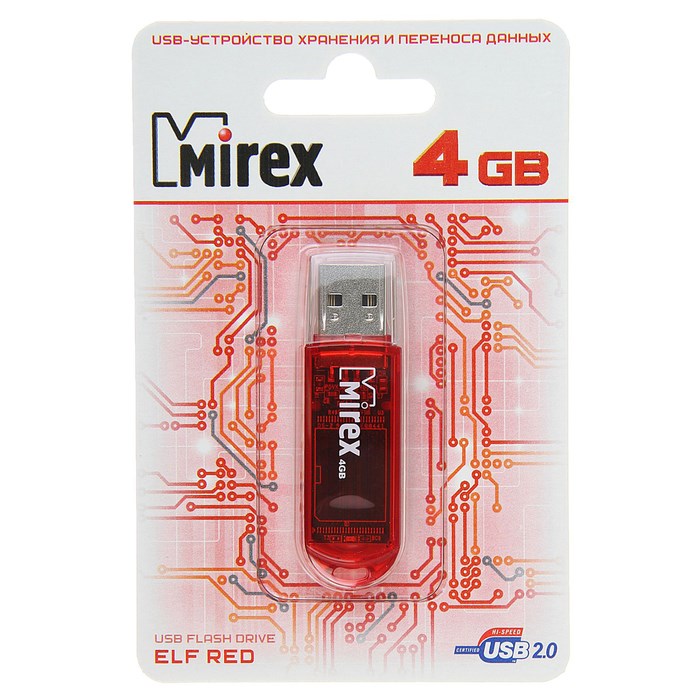 Флешка Mirex ELF RED, 4 Гб, USB2.0, чт до 25 Мб/с, зап до 15 Мб/с, красная - фото 51363951 Флешка Mirex ELF RED, 4 Гб, USB2.0, чт до 25 Мб/с, зап до 15 Мб/с, красная - фото 51363951