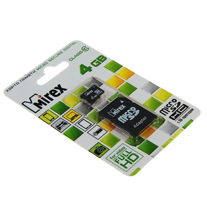 Карта памяти Mirex microSD, 4 Гб, SDHC, класс 10, с адаптером SD - фото 51364009 Карта памяти Mirex microSD, 4 Гб, SDHC, класс 10, с адаптером SD - фото 51364009
