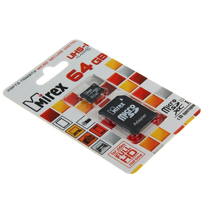 Карта памяти Mirex microSD, 64 Гб, SDXC, UHS-I, класс 10, с адаптером SD - фото 51364024 Карта памяти Mirex microSD, 64 Гб, SDXC, UHS-I, класс 10, с адаптером SD - фото 51364024