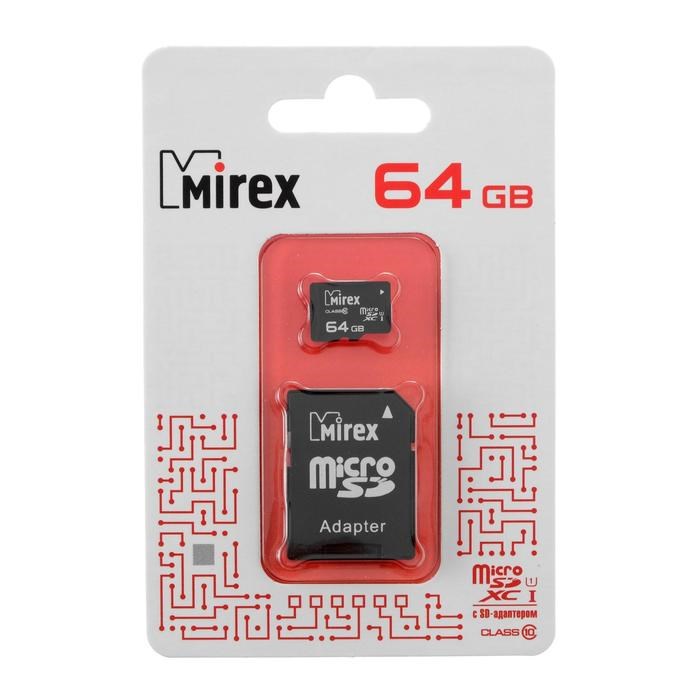 Карта памяти Mirex microSD, 64 Гб, SDXC, UHS-I, класс 10, с адаптером SD - фото 51364027 Карта памяти Mirex microSD, 64 Гб, SDXC, UHS-I, класс 10, с адаптером SD - фото 51364027