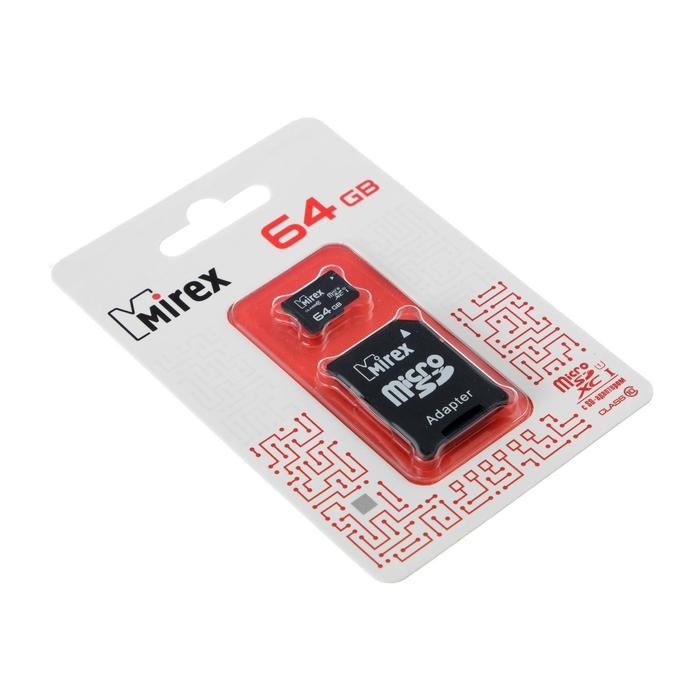 Карта памяти Mirex microSD, 64 Гб, SDXC, UHS-I, класс 10, с адаптером SD - фото 51364028 Карта памяти Mirex microSD, 64 Гб, SDXC, UHS-I, класс 10, с адаптером SD - фото 51364028