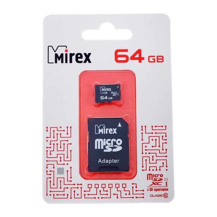 Карта памяти Mirex microSD, 64 Гб, SDXC, UHS-I, класс 10, с адаптером SD - фото 51364030 Карта памяти Mirex microSD, 64 Гб, SDXC, UHS-I, класс 10, с адаптером SD - фото 51364030