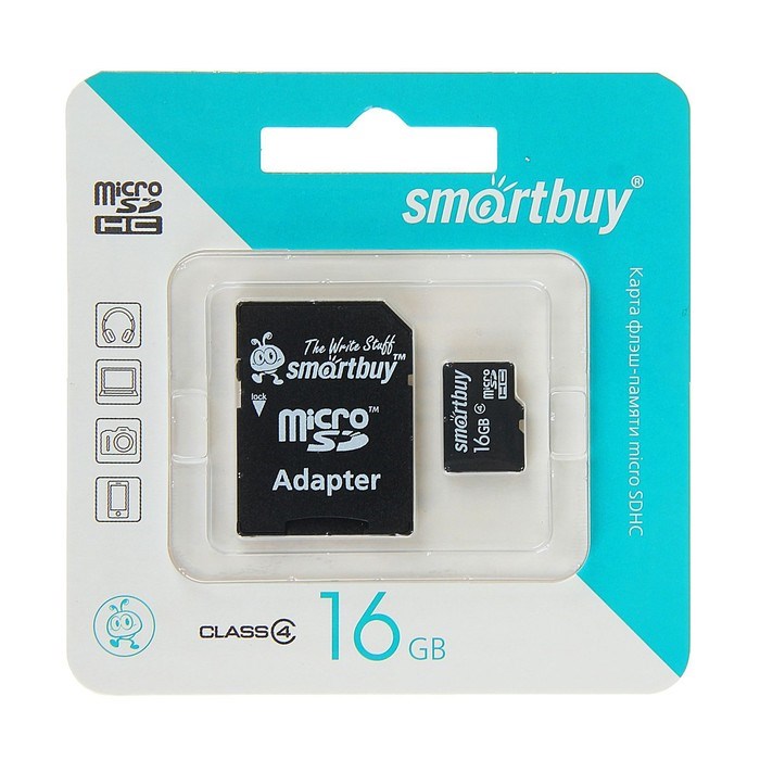 Карта памяти Smartbuy microSD, 16 Гб, SDHC, класс 4, с адаптером SD - фото 51364366 Карта памяти Smartbuy microSD, 16 Гб, SDHC, класс 4, с адаптером SD - фото 51364366