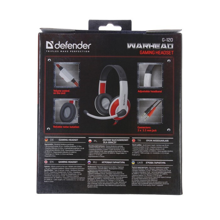Наушники Defender Warhead G-120, игровые, полноразмерные, микрофон, 3.5мм, 2 м,черно-красные - фото 51364691 Наушники Defender Warhead G-120, игровые, полноразмерные, микрофон, 3.5мм, 2 м,черно-красные - фото 51364691