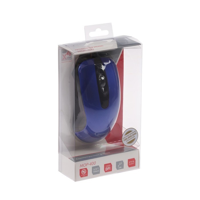 Мышь Gembird MOP-400, проводная, оптическая, бесшумная, 1000 dpi, USB, чёрно-синяя - фото 51364770 Мышь Gembird MOP-400, проводная, оптическая, бесшумная, 1000 dpi, USB, чёрно-синяя - фото 51364770