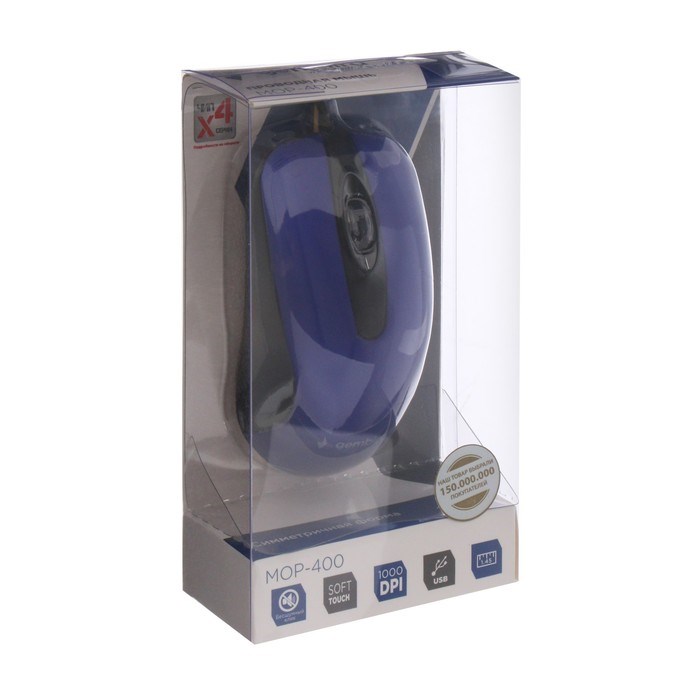 Мышь Gembird MOP-400, проводная, оптическая, бесшумная, 1000 dpi, USB, чёрно-синяя - фото 51364772 Мышь Gembird MOP-400, проводная, оптическая, бесшумная, 1000 dpi, USB, чёрно-синяя - фото 51364772