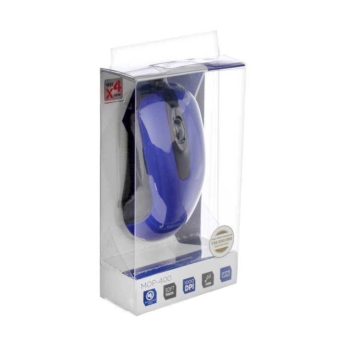 Мышь Gembird MOP-400, проводная, оптическая, бесшумная, 1000 dpi, USB, чёрно-синяя - фото 51364774 Мышь Gembird MOP-400, проводная, оптическая, бесшумная, 1000 dpi, USB, чёрно-синяя - фото 51364774