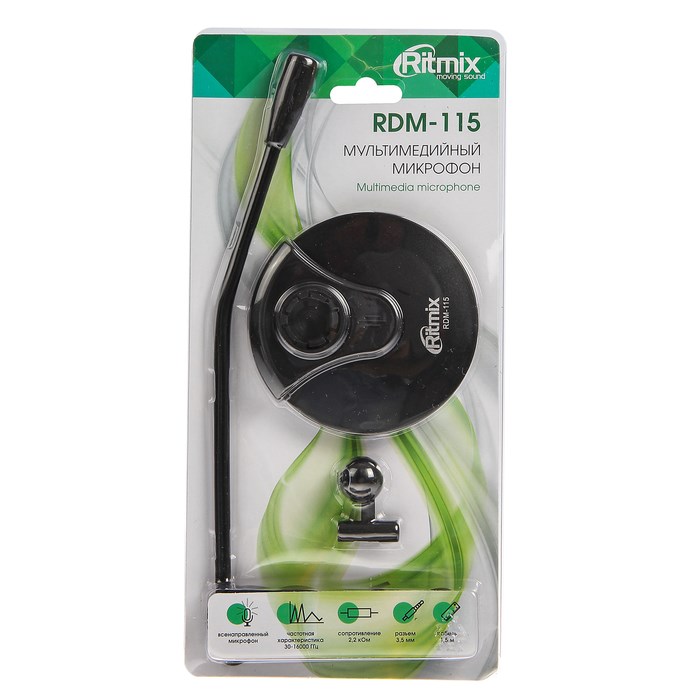 Микрофон Ritmix RDM-115, на подставке, разъем 3.5 мм, кабель 1.5 м - фото 51364919 Микрофон Ritmix RDM-115, на подставке, разъем 3.5 мм, кабель 1.5 м - фото 51364919