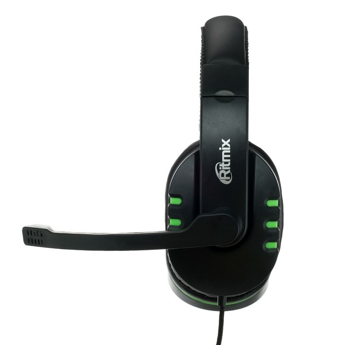 Наушники Ritmix RH-555M Gaming, игровые, полноразмерные, микрофон, 3.5мм, 1.8м, черно/зелен - фото 51364947 Наушники Ritmix RH-555M Gaming, игровые, полноразмерные, микрофон, 3.5мм, 1.8м, черно/зелен - фото 51364947
