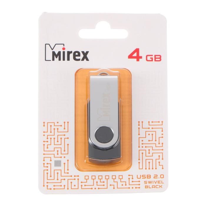 Флешка Mirex SWIVEL BLACK, 4 Гб, USB2.0, чт до 25 Мб/с, зап до 15 Мб/с, черная - фото 51365043 Флешка Mirex SWIVEL BLACK, 4 Гб, USB2.0, чт до 25 Мб/с, зап до 15 Мб/с, черная - фото 51365043