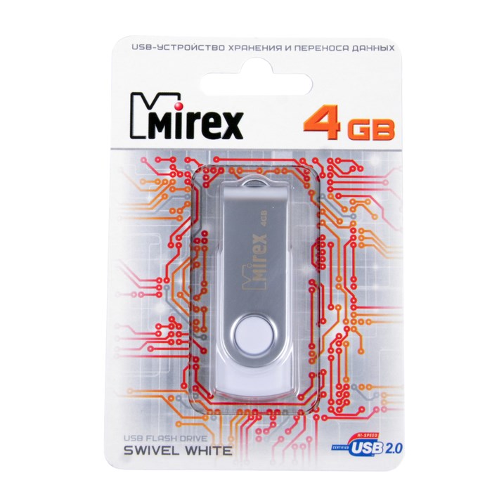Флешка Mirex SWIVEL WHITE, 4 Гб, USB2.0, чт до 25 Мб/с, зап до 15 Мб/с, белая - фото 51365047 Флешка Mirex SWIVEL WHITE, 4 Гб, USB2.0, чт до 25 Мб/с, зап до 15 Мб/с, белая - фото 51365047