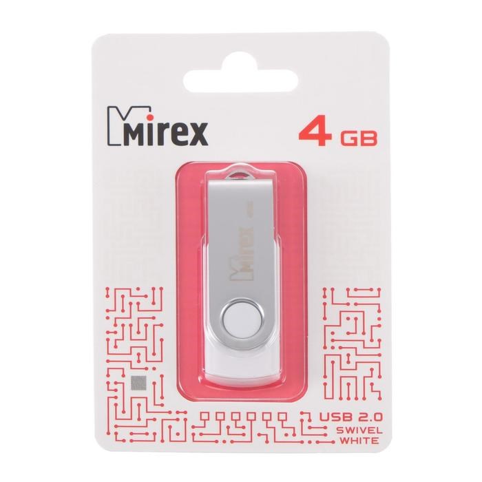 Флешка Mirex SWIVEL WHITE, 4 Гб, USB2.0, чт до 25 Мб/с, зап до 15 Мб/с, белая - фото 51365049 Флешка Mirex SWIVEL WHITE, 4 Гб, USB2.0, чт до 25 Мб/с, зап до 15 Мб/с, белая - фото 51365049