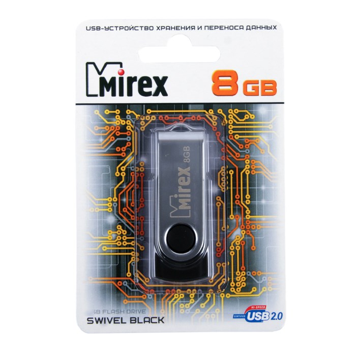Флешка Mirex SWIVEL BLACK, 8 Гб, USB2.0, чт до 25 Мб/с, зап до 15 Мб/с, черная - фото 51365068 Флешка Mirex SWIVEL BLACK, 8 Гб, USB2.0, чт до 25 Мб/с, зап до 15 Мб/с, черная - фото 51365068