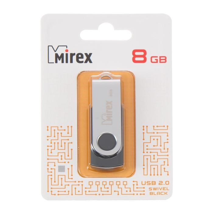 Флешка Mirex SWIVEL BLACK, 8 Гб, USB2.0, чт до 25 Мб/с, зап до 15 Мб/с, черная - фото 51365070 Флешка Mirex SWIVEL BLACK, 8 Гб, USB2.0, чт до 25 Мб/с, зап до 15 Мб/с, черная - фото 51365070