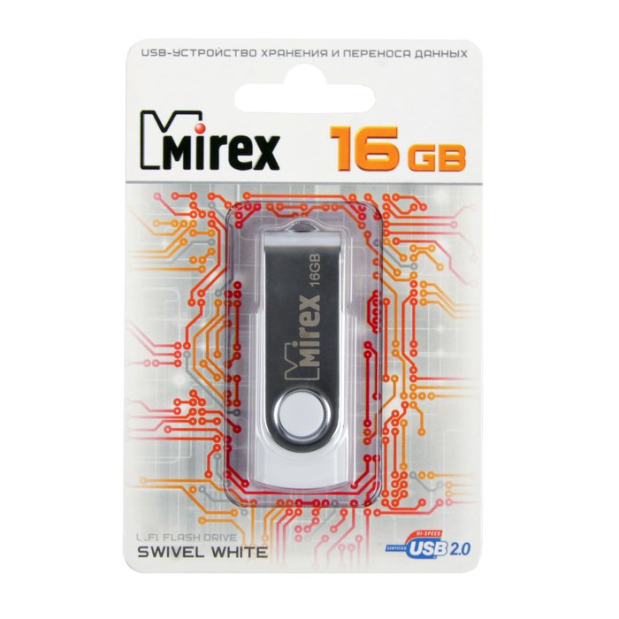 Флешка Mirex SWIVEL WHITE, 16 Гб, USB2.0, чт до 25 Мб/с, зап до 15 Мб/с, белая - фото 51365108 Флешка Mirex SWIVEL WHITE, 16 Гб, USB2.0, чт до 25 Мб/с, зап до 15 Мб/с, белая - фото 51365108