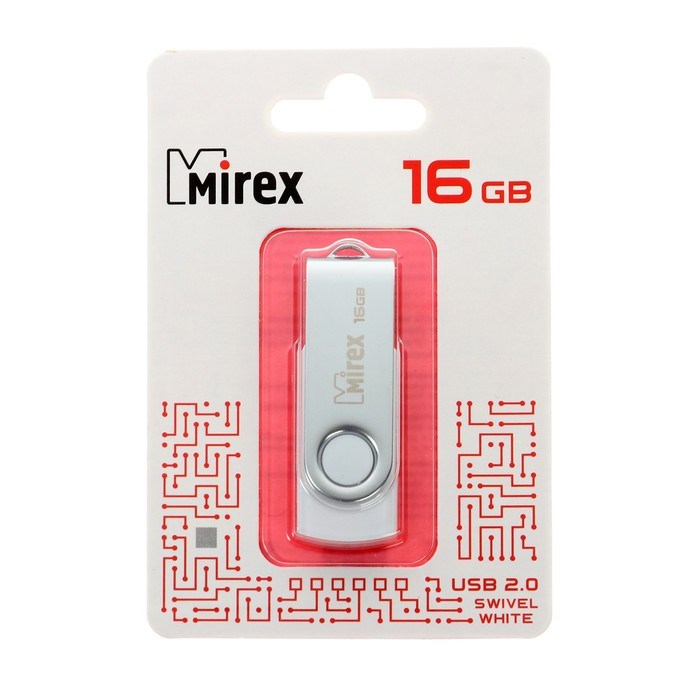 Флешка Mirex SWIVEL WHITE, 16 Гб, USB2.0, чт до 25 Мб/с, зап до 15 Мб/с, белая - фото 51365111 Флешка Mirex SWIVEL WHITE, 16 Гб, USB2.0, чт до 25 Мб/с, зап до 15 Мб/с, белая - фото 51365111