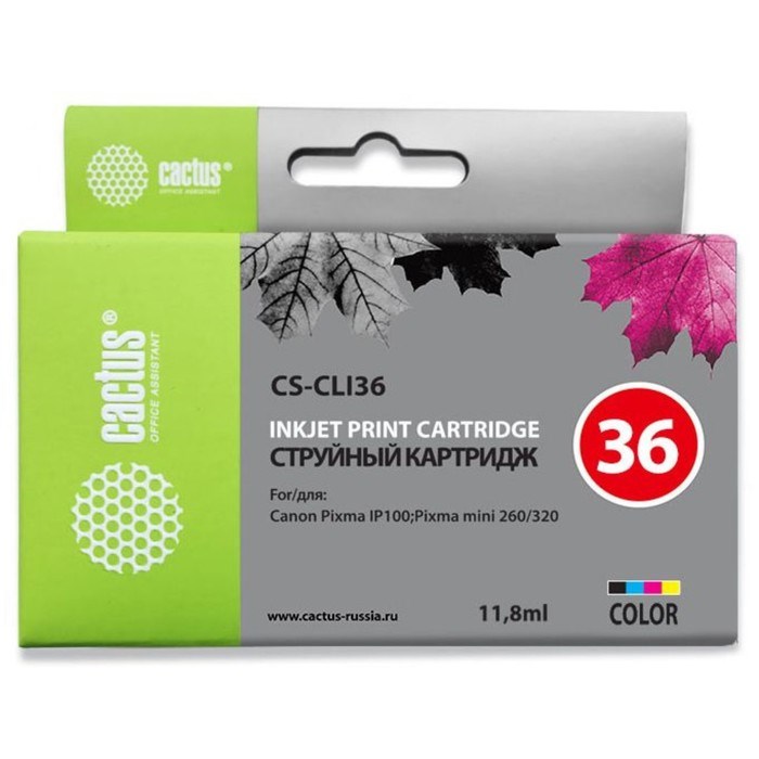 Картридж струйный Cactus CS-CLI36 многоцветный для Canon Pixma 260 (11.8мл) - фото 51366023 Картридж струйный Cactus CS-CLI36 многоцветный для Canon Pixma 260 (11.8мл) - фото 51366023