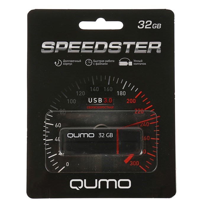 Флешка Qumo Speedster 3.0, 32 Гб, USB3.0, чт до 140 Мб/с, зап до 40 Мб/с, черная - фото 51366299 Флешка Qumo Speedster 3.0, 32 Гб, USB3.0, чт до 140 Мб/с, зап до 40 Мб/с, черная - фото 51366299