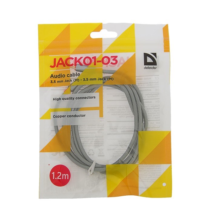 Кабель аудио AUX Defender JACK01-03, Jack 3.5 мм(m)-Jack 3.5 мм(m), 1.2 м, серый - фото 51366654 Кабель аудио AUX Defender JACK01-03, Jack 3.5 мм(m)-Jack 3.5 мм(m), 1.2 м, серый - фото 51366654
