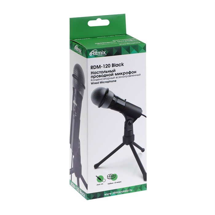 Микрофон Ritmix RDM-120, 30 дБ, 2.2 кОм, разъём 3.5 мм, кабель 1.8 м, черный - фото 51366956 Микрофон Ritmix RDM-120, 30 дБ, 2.2 кОм, разъём 3.5 мм, кабель 1.8 м, черный - фото 51366956