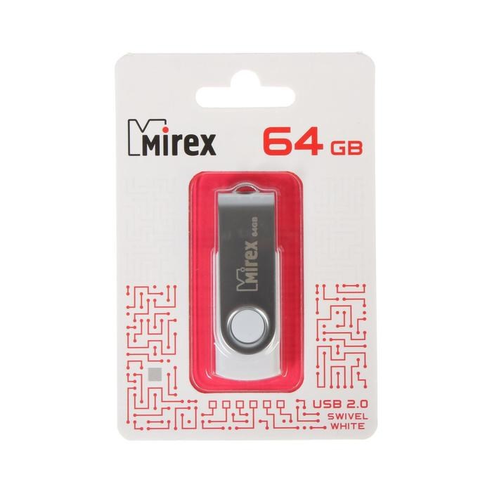 Флешка Mirex SWIVEL WHITE, 64 Гб, USB2.0, чт до 25 Мб/с, зап до 15 Мб/с, белый-серый - фото 51366977 Флешка Mirex SWIVEL WHITE, 64 Гб, USB2.0, чт до 25 Мб/с, зап до 15 Мб/с, белый-серый - фото 51366977
