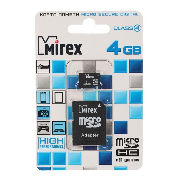 Карта памяти Mirex microSD, 4 Гб, SDHC, класс 4, с адаптером SD - фото 51366981 Карта памяти Mirex microSD, 4 Гб, SDHC, класс 4, с адаптером SD - фото 51366981