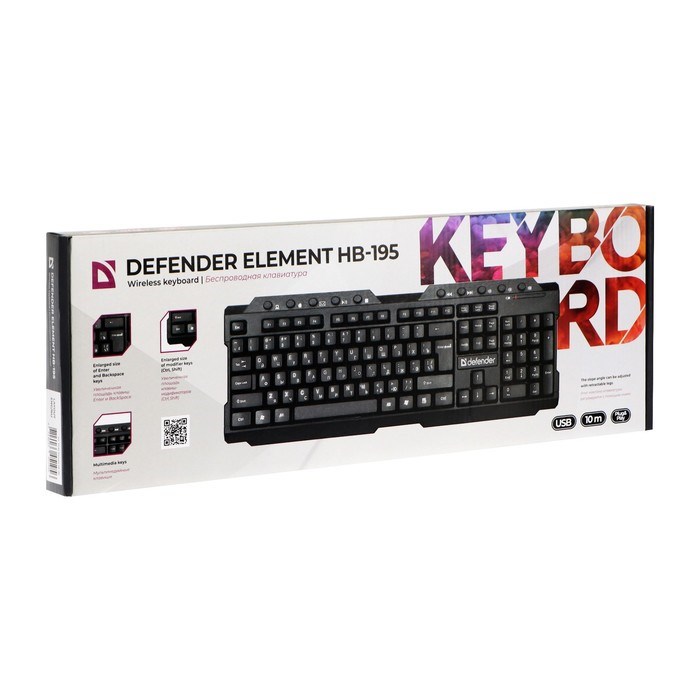 Клавиатура Defender Element HB-195 RU, беспроводная, мембранная, 114 клав, USB, черная - фото 51367240 Клавиатура Defender Element HB-195 RU, беспроводная, мембранная, 114 клав, USB, черная - фото 51367240