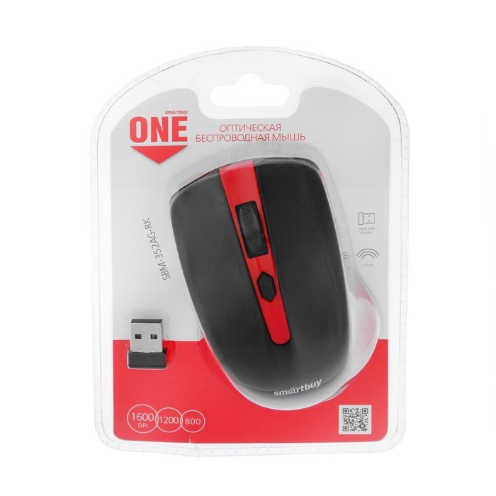 Мышь Smartbuy ONE 352, беспроводная, оптическая, 1600 dpi, 2xAAA (не в компл), красно-черная - фото 51367335 Мышь Smartbuy ONE 352, беспроводная, оптическая, 1600 dpi, 2xAAA (не в компл), красно-черная - фото 51367335