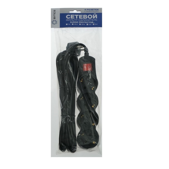 Сетевой фильтр 5bites SP4B-150 4S, 4 розетки, 5 м, 10 А, 3х0.75 мм2, с з/к, с выкл.,черный - фото 51367470 Сетевой фильтр 5bites SP4B-150 4S, 4 розетки, 5 м, 10 А, 3х0.75 мм2, с з/к, с выкл.,черный - фото 51367470