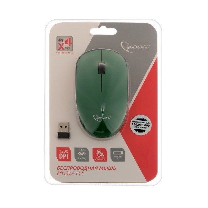 Мышь Gembird MUSW-111-GRN, беспроводная, оптическая, 1200 dpi, 2.4 ГГц, 1xAA, USB, зелёная - фото 51367644 Мышь Gembird MUSW-111-GRN, беспроводная, оптическая, 1200 dpi, 2.4 ГГц, 1xAA, USB, зелёная - фото 51367644