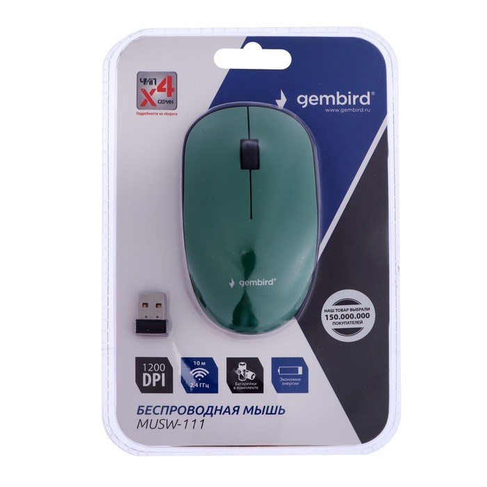 Мышь Gembird MUSW-111-GRN, беспроводная, оптическая, 1200 dpi, 2.4 ГГц, 1xAA, USB, зелёная - фото 51367646 Мышь Gembird MUSW-111-GRN, беспроводная, оптическая, 1200 dpi, 2.4 ГГц, 1xAA, USB, зелёная - фото 51367646