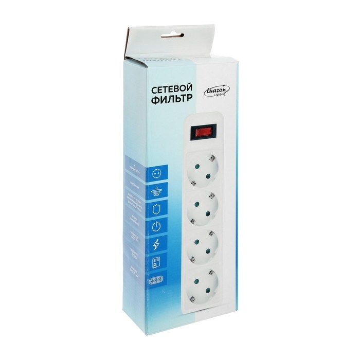 Сетевой фильтр Luazon Lighting, 4 розетки, 5 м, 2200 Вт, 3 х 0.75 мм2, 10 А, 220 В, черный - фото 51367685 Сетевой фильтр Luazon Lighting, 4 розетки, 5 м, 2200 Вт, 3 х 0.75 мм2, 10 А, 220 В, черный - фото 51367685
