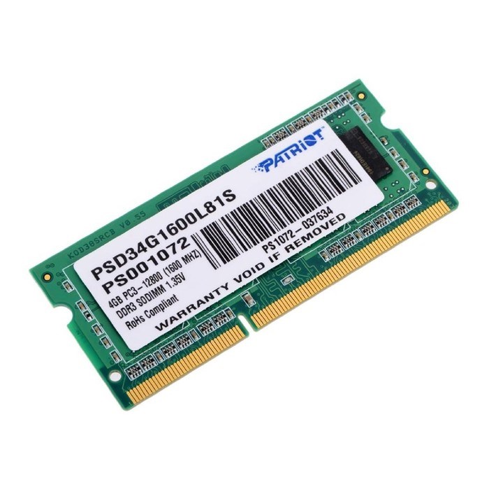 Память DDR3L Patriot PSD34G1600L81S, 4Гб, PC3-12800, 1600 МГц, SO-DIMM - фото 51368111 Память DDR3L Patriot PSD34G1600L81S, 4Гб, PC3-12800, 1600 МГц, SO-DIMM - фото 51368111