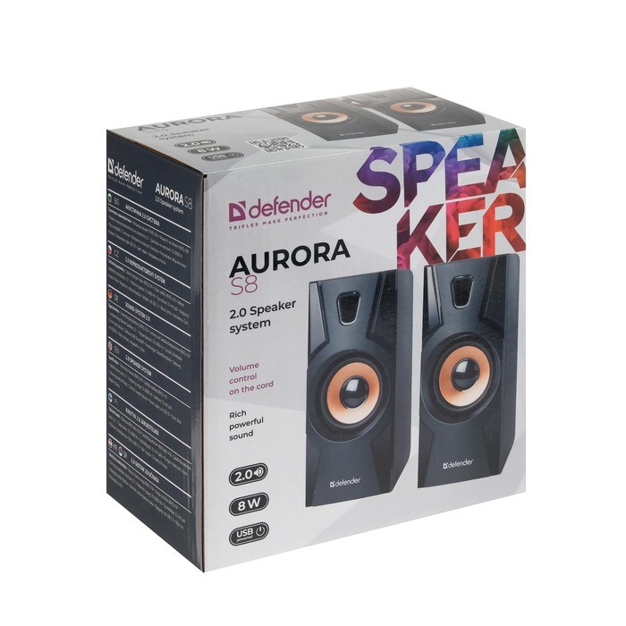 Компьютерные колонки 2.0 Defender Aurora S8, 2х4 Вт, USB, чёрные - фото 51368470 Компьютерные колонки 2.0 Defender Aurora S8, 2х4 Вт, USB, чёрные - фото 51368470