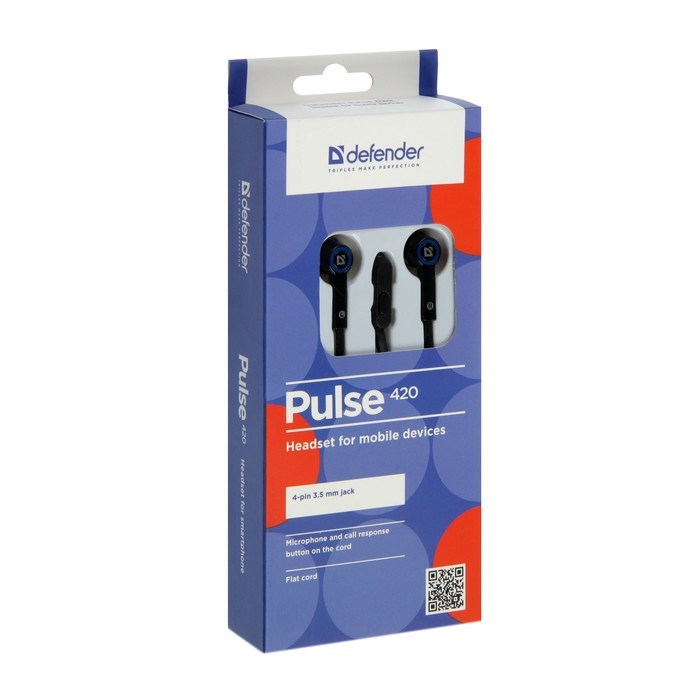 Наушники Defender Pulse 420, вакуумные, микрофон, 105 дБ, 32 Ом, 3.5 мм, 1.2 м, чёрно-синие - фото 51368514 Наушники Defender Pulse 420, вакуумные, микрофон, 105 дБ, 32 Ом, 3.5 мм, 1.2 м, чёрно-синие - фото 51368514