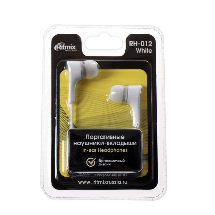 Наушники Ritmix RH-012, вакуумные, 100 дБ, 32 Ом, 3.5 мм, 1.2 м, белые - фото 51368872 Наушники Ritmix RH-012, вакуумные, 100 дБ, 32 Ом, 3.5 мм, 1.2 м, белые - фото 51368872