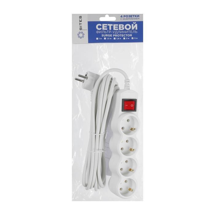 Сетевой фильтр 5bites SP4W-150 4S, 4 розетки, 5 м, 10 А, 3х0.75 мм2, с з/к, с выкл., белый - фото 51368888 Сетевой фильтр 5bites SP4W-150 4S, 4 розетки, 5 м, 10 А, 3х0.75 мм2, с з/к, с выкл., белый - фото 51368888