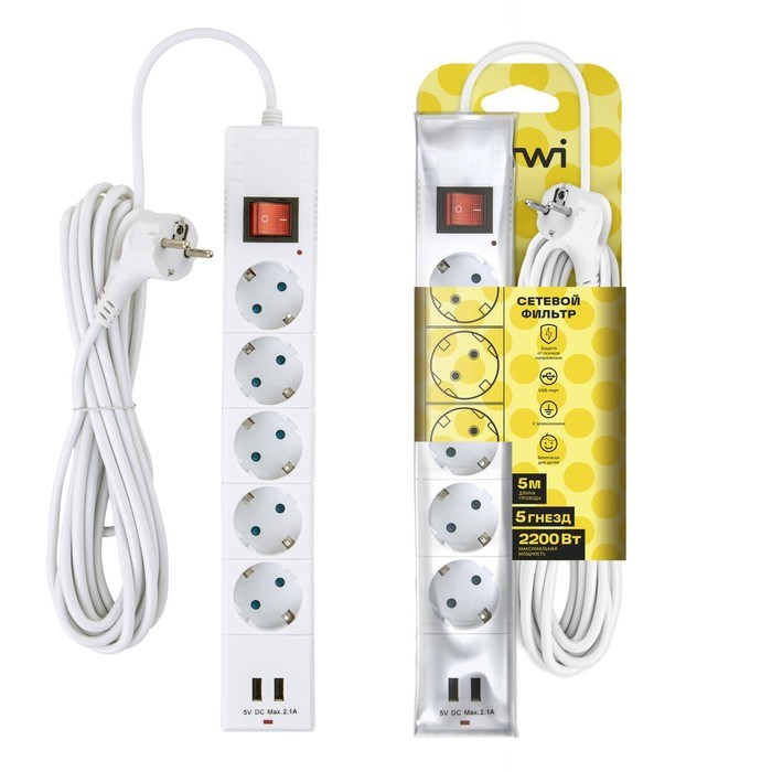 Сетевой фильтр duwi, 5 розеток, 5 м, 10 А, ПВС 3х0.75 мм2, с з/к, 2 USB, со шторками, белый - фото 51369167 Сетевой фильтр duwi, 5 розеток, 5 м, 10 А, ПВС 3х0.75 мм2, с з/к, 2 USB, со шторками, белый - фото 51369167