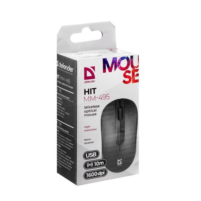 Мышь Defender Hit MM-495, беспроводная, оптическая, 1600 dpi, 2хAAA, USB, черная - фото 51369250 Мышь Defender Hit MM-495, беспроводная, оптическая, 1600 dpi, 2хAAA, USB, черная - фото 51369250