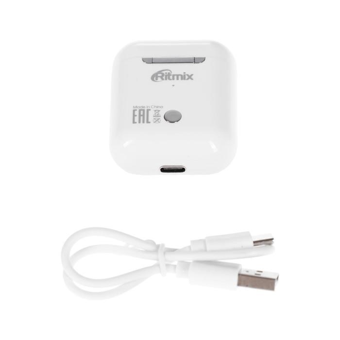 Наушники Ritmix RH-804BTH TWS, беспроводные, вкладыши, микрофон, BT 5.0, 40/300 мАч, белые - фото 51370558 Наушники Ritmix RH-804BTH TWS, беспроводные, вкладыши, микрофон, BT 5.0, 40/300 мАч, белые - фото 51370558