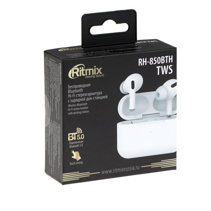 Наушники RITMIX RH-850BTH, TWS, вакуумные, микрофон, ВТ 5.0, 30/250 мАч, белые - фото 51370762 Наушники RITMIX RH-850BTH, TWS, вакуумные, микрофон, ВТ 5.0, 30/250 мАч, белые - фото 51370762