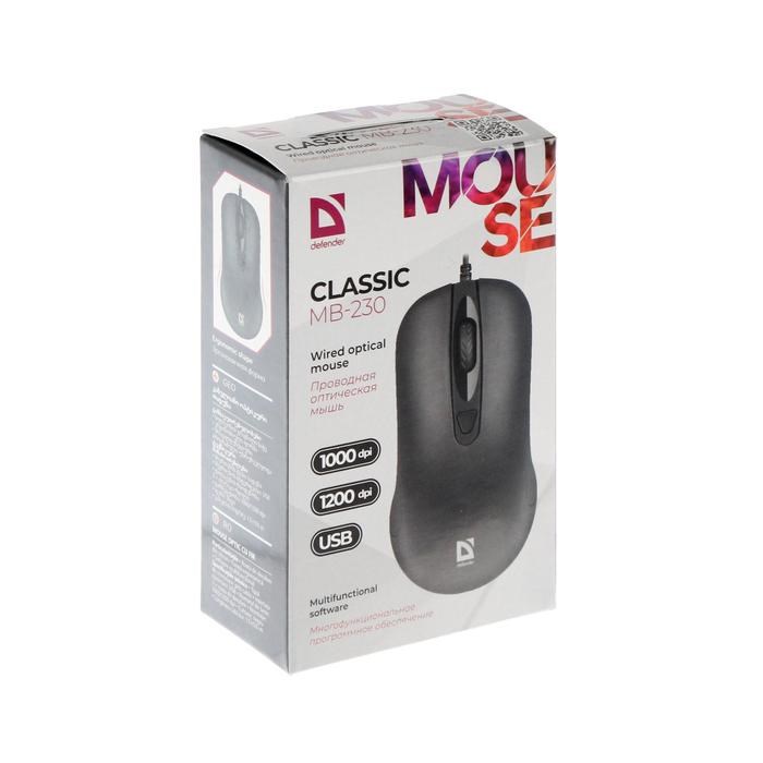Мышь Defender Classic MB-230, проводная, оптическая, 1600 dpi, 3 кнопки, черная - фото 51370977 Мышь Defender Classic MB-230, проводная, оптическая, 1600 dpi, 3 кнопки, черная - фото 51370977