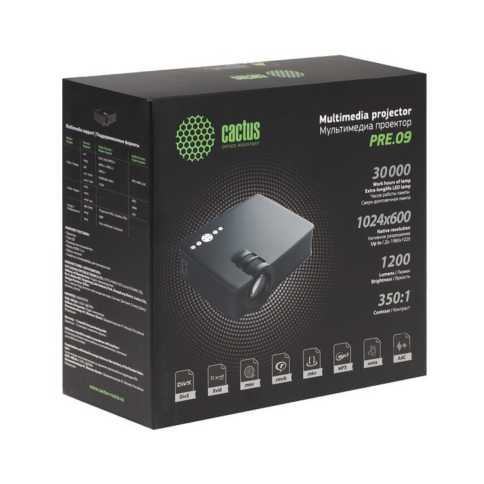 Проектор Cactus CS-PRE.09B.WVGA LCD,1200лм,1024х600,350:1, ресурс лампы:30000часов,USB,HDMI - фото 51370990 Проектор Cactus CS-PRE.09B.WVGA LCD,1200лм,1024х600,350:1, ресурс лампы:30000часов,USB,HDMI - фото 51370990