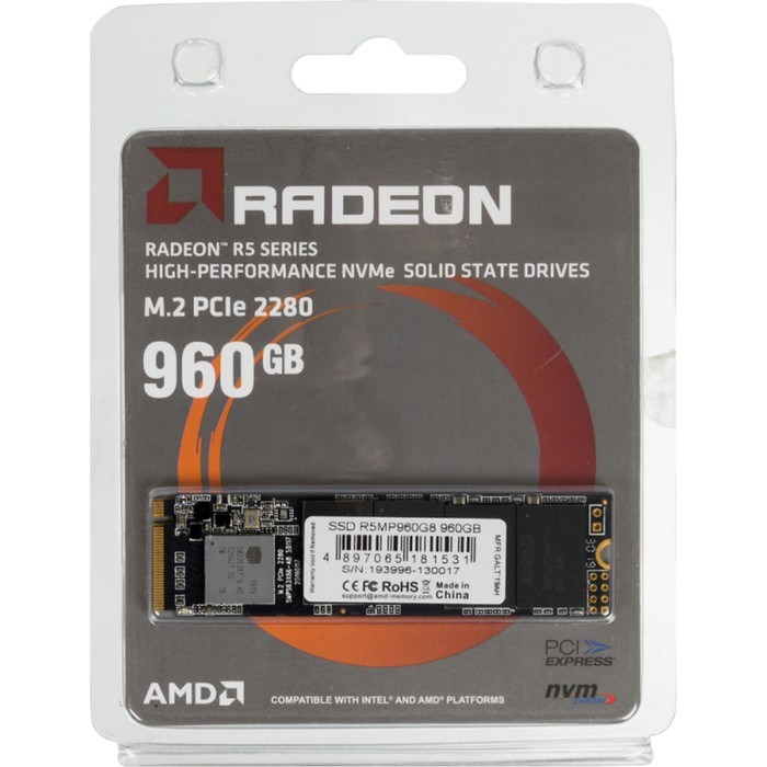 Накопитель SSD AMD R5MP960G8 Radeon M.2 2280, 960 Гб, PCI-E x4 - фото 51371336 Накопитель SSD AMD R5MP960G8 Radeon M.2 2280, 960 Гб, PCI-E x4 - фото 51371336
