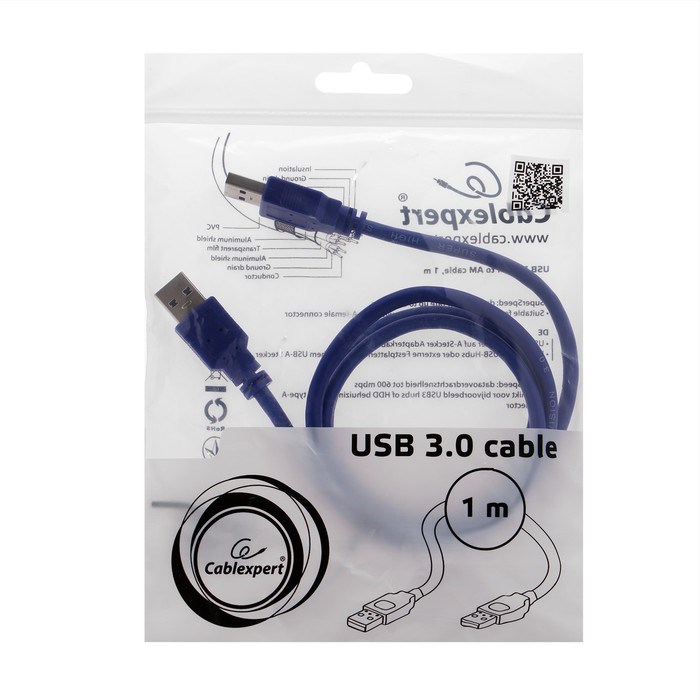 Кабель Cablexpert CCP-USB3-AMAM-1M, USB-A (male)-USB-A (male), USB 3.0, 1м, синий - фото 51371986 Кабель Cablexpert CCP-USB3-AMAM-1M, USB-A (male)-USB-A (male), USB 3.0, 1м, синий - фото 51371986