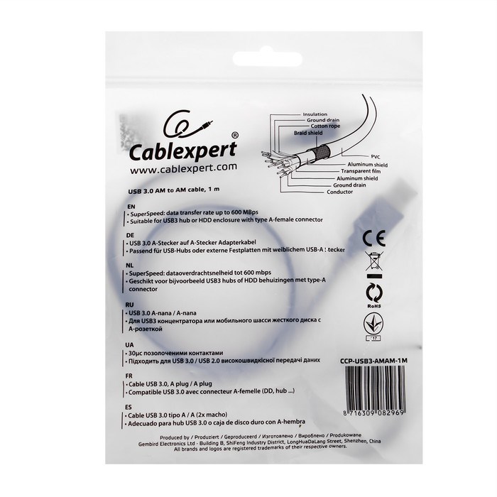 Кабель Cablexpert CCP-USB3-AMAM-1M, USB-A (male)-USB-A (male), USB 3.0, 1м, синий - фото 51371987 Кабель Cablexpert CCP-USB3-AMAM-1M, USB-A (male)-USB-A (male), USB 3.0, 1м, синий - фото 51371987