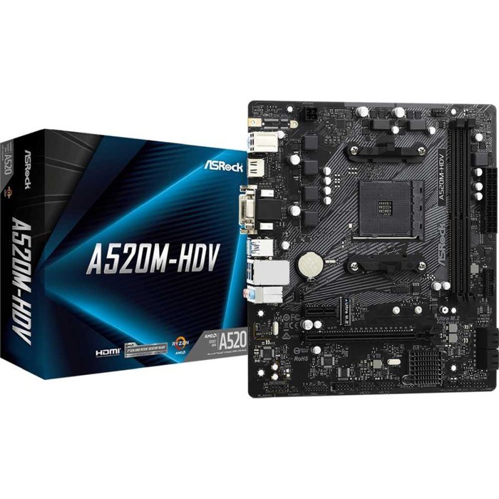Материнская плата Asrock A520M-HDV, AM4, A520, 2xDDR4, VGA, DVI, HDMI, mATX - фото 51372059 Материнская плата Asrock A520M-HDV, AM4, A520, 2xDDR4, VGA, DVI, HDMI, mATX - фото 51372059