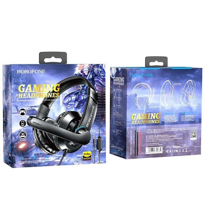 Наушники Borofone BO102, игровые, накладные, микрофон, 3.5 мм, 1.2 м, чёрные - фото 51372292 Наушники Borofone BO102, игровые, накладные, микрофон, 3.5 мм, 1.2 м, чёрные - фото 51372292